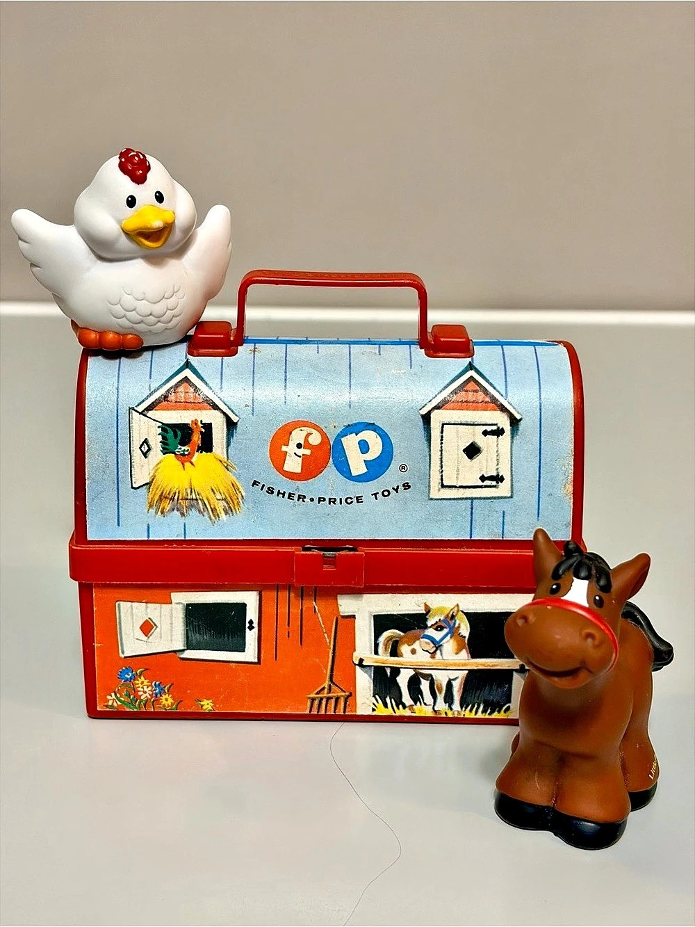 VTG 1962 Fisher Price Little People Farm Lunch Box Carrying Case/2 Animals 2001